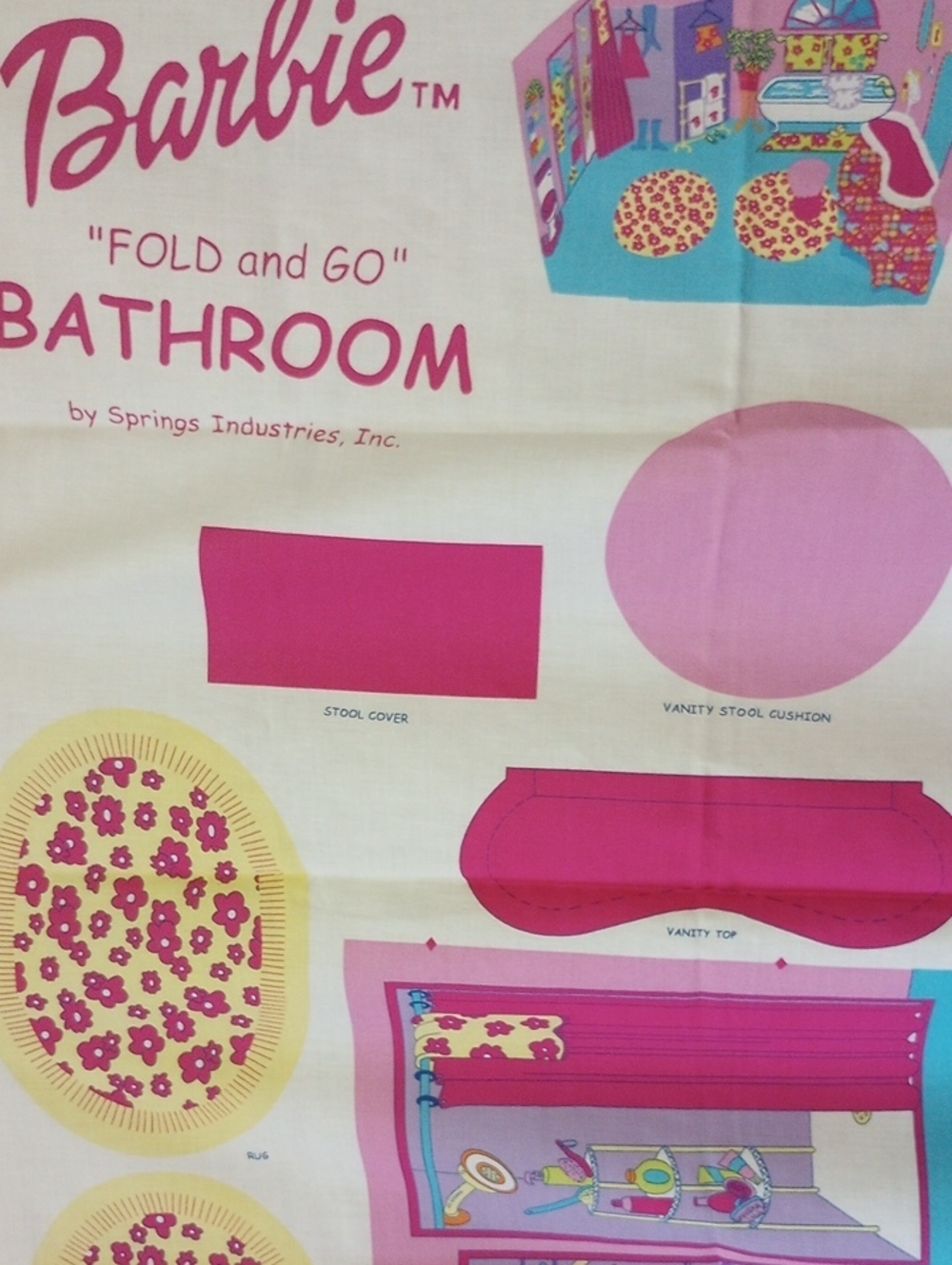RARE Barbie "Fold and Go" Fabric Panel to Create a Colorful Doll Bathroom!